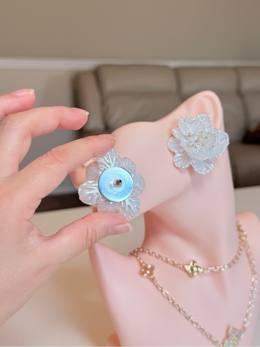 Delicate White Floral Earrings - Picture 8 of 13